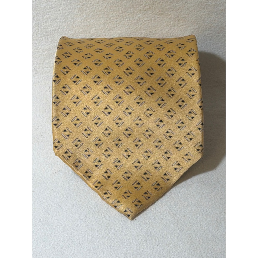 Bill Blass Mens Gold Geometric 100% Silk Necktie Formal Business Tie RN 19388